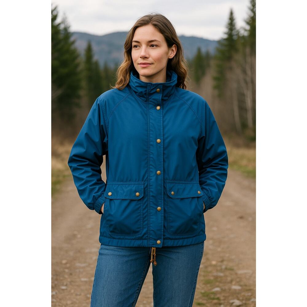 L.L. Bean Women’s Large Blue Windbreaker Jacket Made in Hong Kong Hooded Vintage